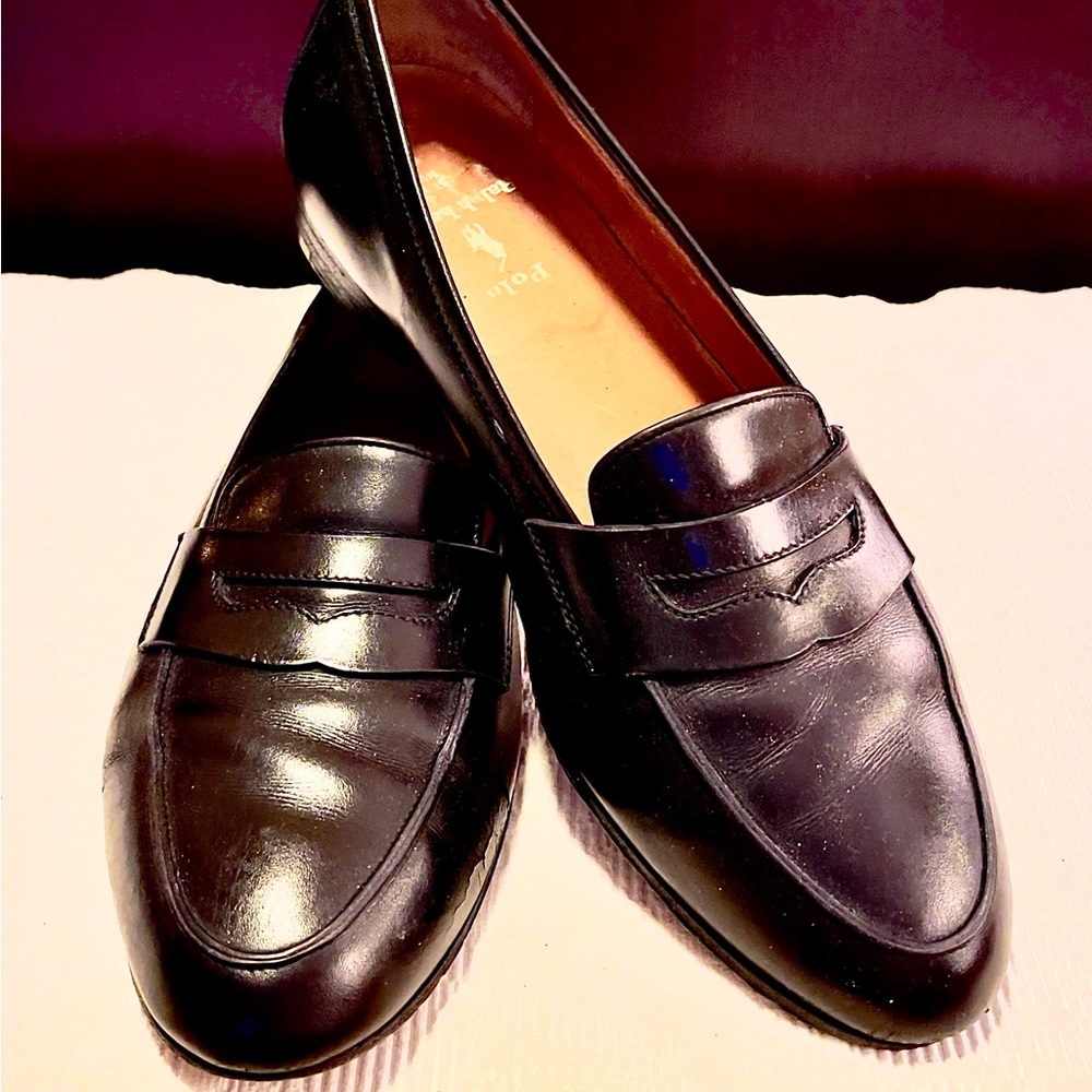 Vintage Polo Ralph Lauren black Ashtyn Leather Penny Loafer, bench-made in Italy